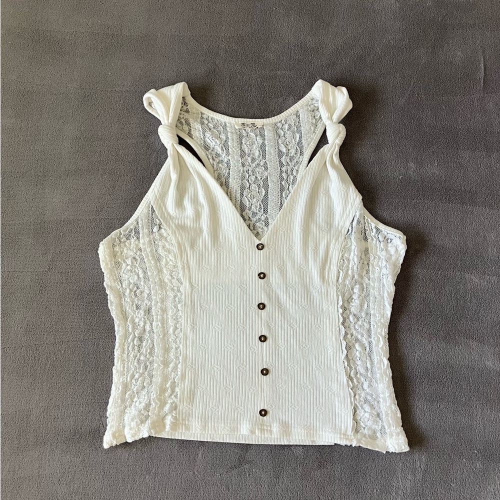 Miss me white lace tank top